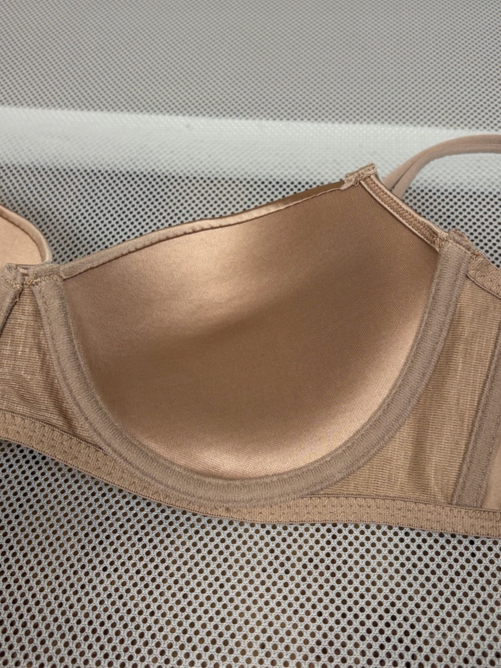 Nicole Miller New York Beige Satin Demi Bra 36C Rhinestone Sparkle Straps Tan NM - Picture 13 of 16